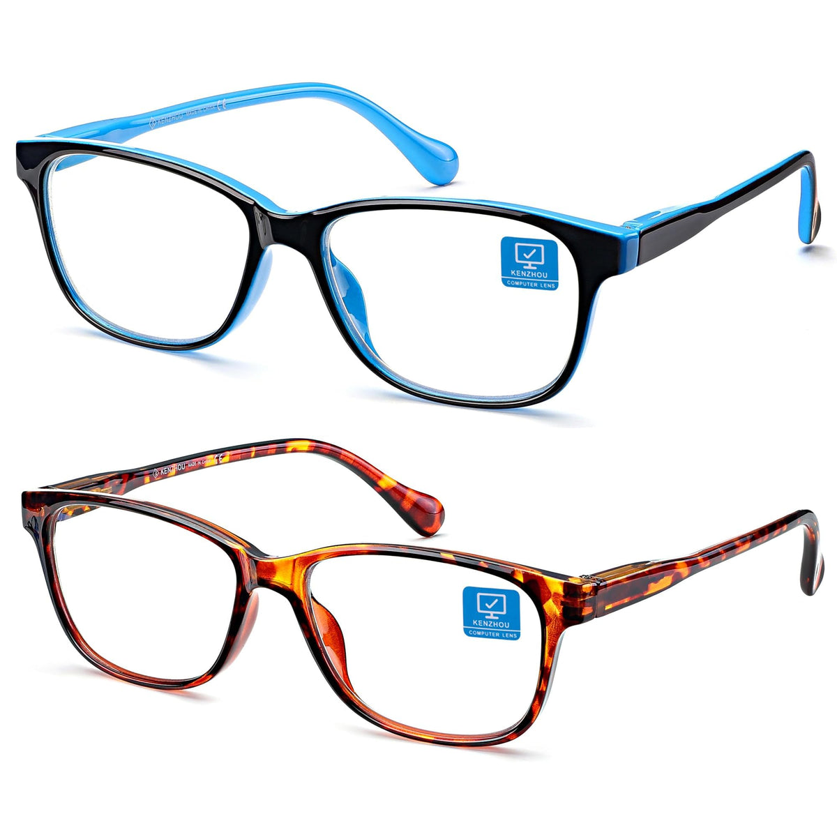 K KENZHOU Blue Light Blocking Glasses/Computer/Gaming/TV/Phones Glasses with Spring Hinges, Anti Eyestrain & UV Glare, Ease Dry Eye, Headache, Blurry Vision, for Men & Women (2 Pack)