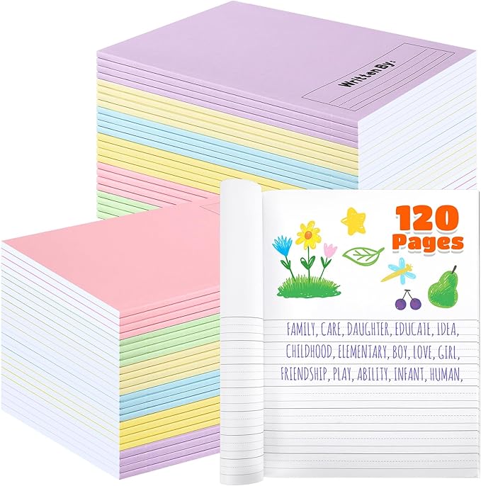 Henoyso 24 Pcs 120 Pages Primary Composition Notebooks K-2 9 3/4 x 7 1/2 Inch Journals Primary Journals Blank Books for Kids to Write Stories Kindergarten (Light Color)