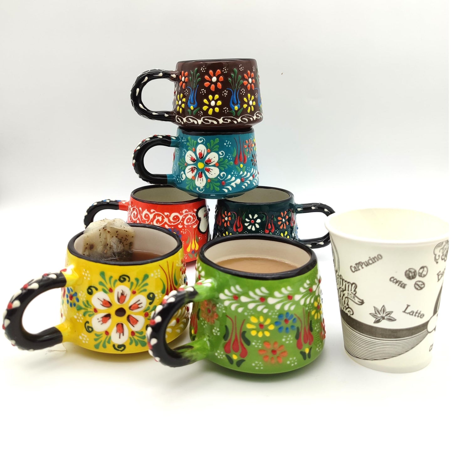 giftupstore Coffee Mug Cups Ceramic Handmade 6 Oz Coffee Mug Set for Espresso Cups, Multi Color Tile Coffee Cup Set for Tea, Cappuccino, Latte 180 Ml (set of 4)