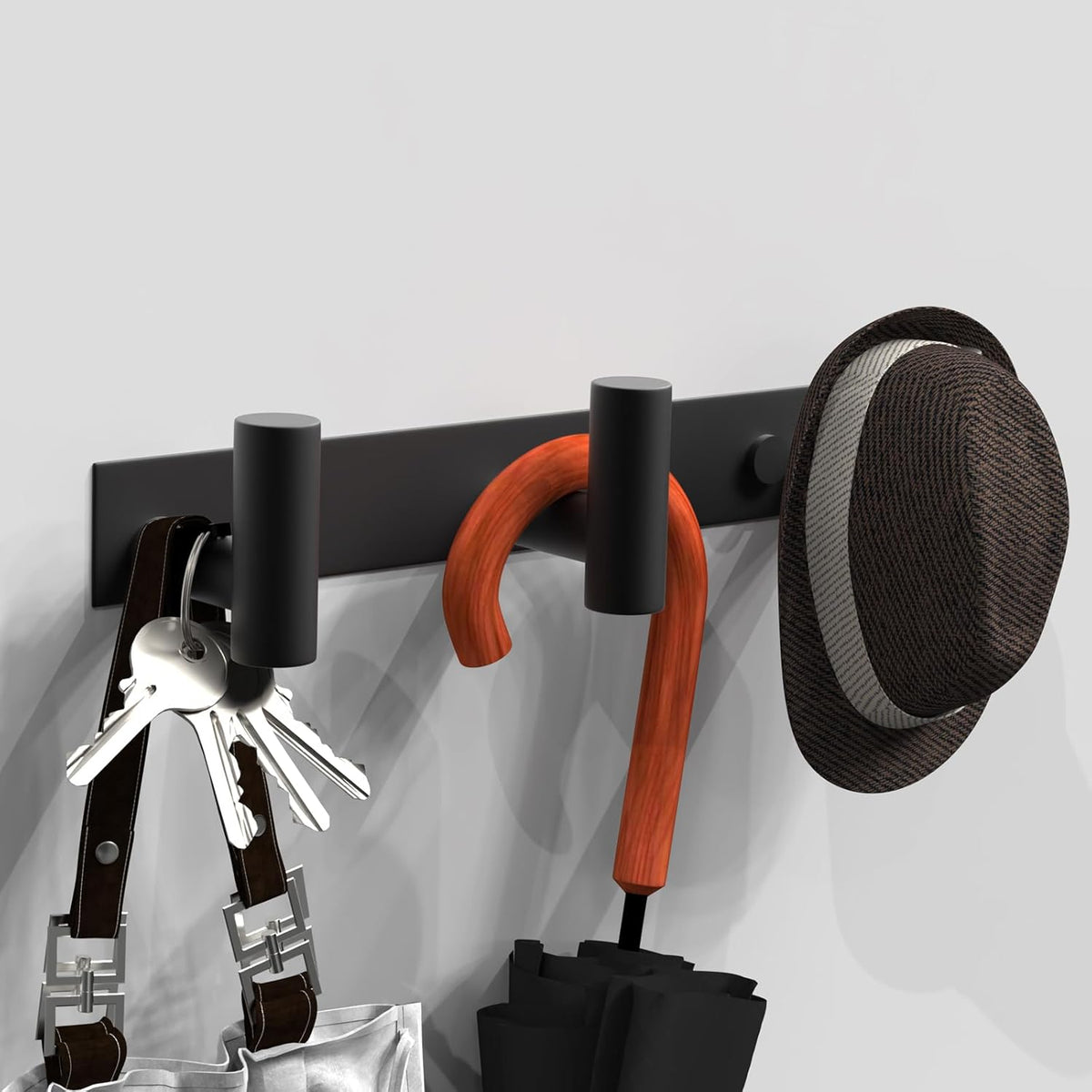 VAEHOLD Black Hat and Coat Wall Mount Rack - 3 Hooks for Robes, Bags, Keys, and Towels - Bathroom Towel Hanger Organizer (1 Pack)