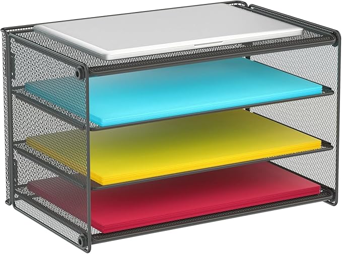 Samstar Paper Letter Tray, 3 Tier Desk File Organizer Paper Sorter Letter Shelf Rack, Mesh Made,Black ...