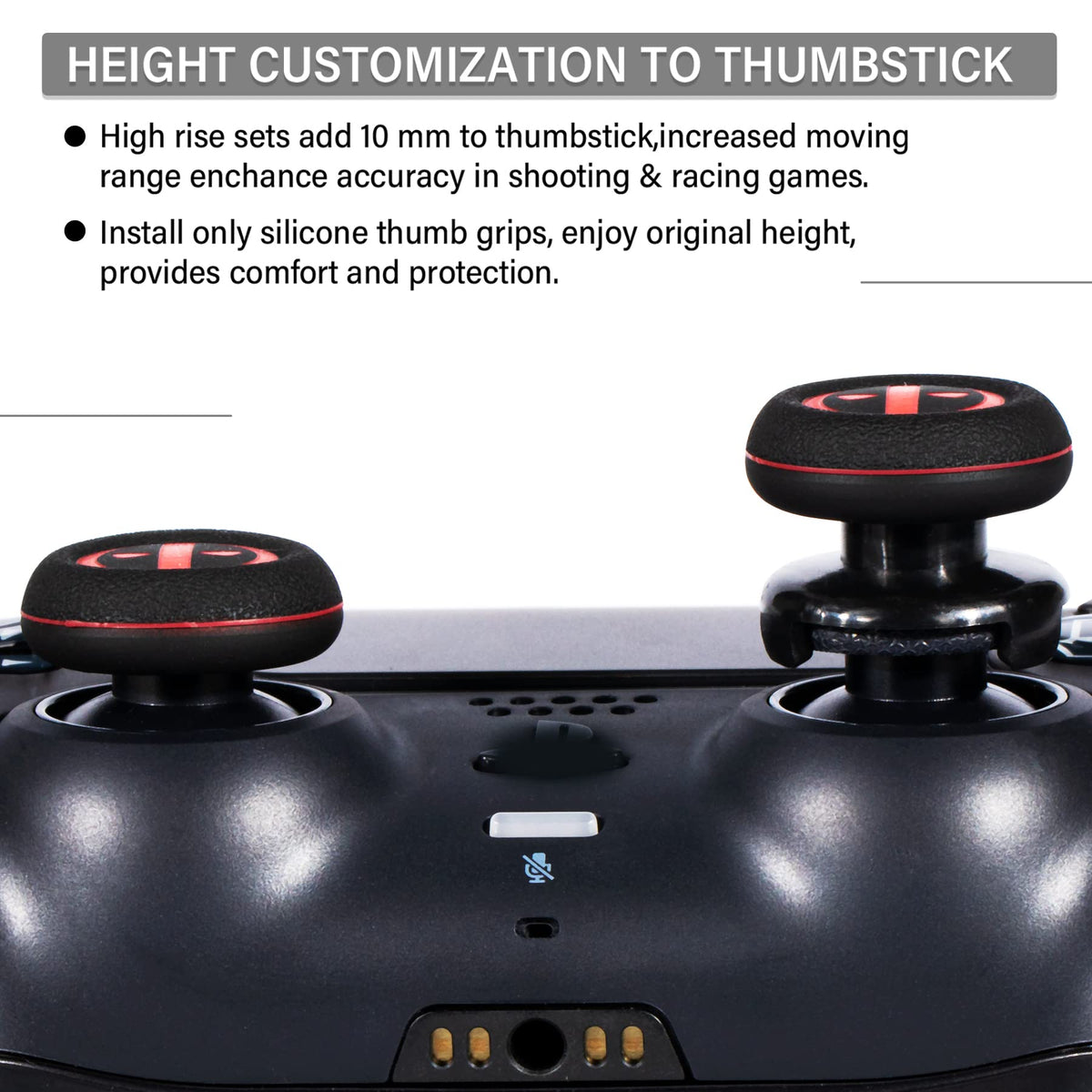 Playrealm FPS Thumbstick Extender & Printing Rubber Silicone Grip Cover 2 Sets for PS5 & PS4 Controller (Immortal)