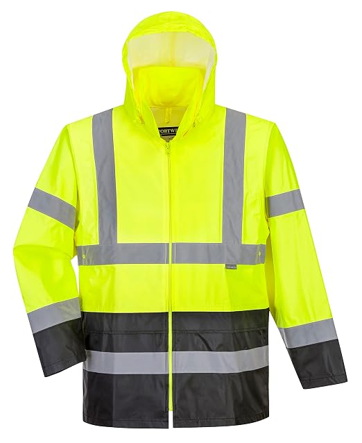 Portwest UH443 Classic Waterproof Rain Jacket in Reflective Contrast Hivis ANSI, 7XL