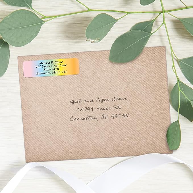 Cascading Rainbow Personalized Return Address Labels Without Dispenser - Roll of 500 Custom Stickers