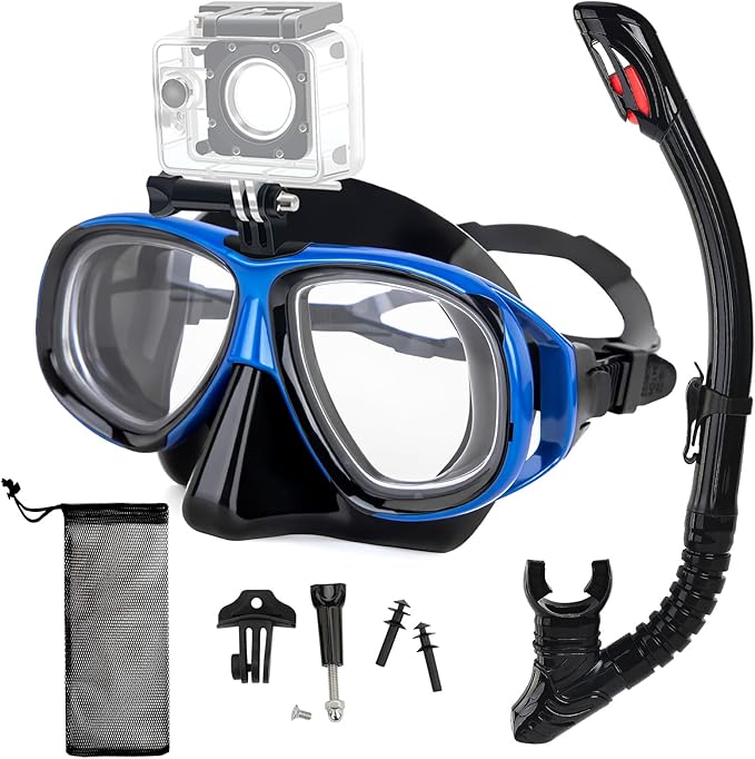 Nearsighted Snorkeling Gear for Adults Youth, Professional Full Dry Top Silicone Snorkel Set, Anti-Fog Scuba Diving Mask with Adjustable Strap