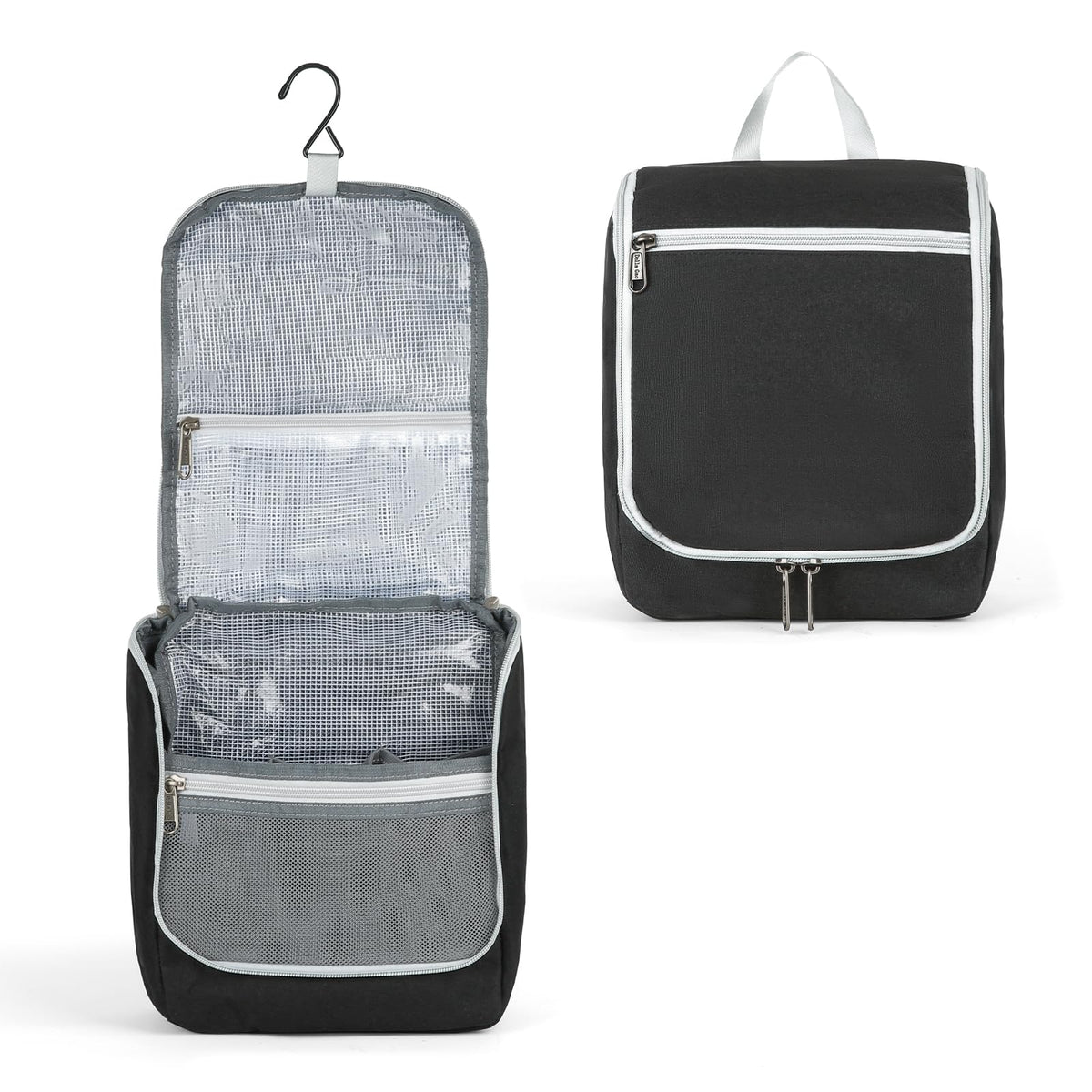 Della Gao Black Water Repellent Polyester Hanging Toiletry Bag for Travel