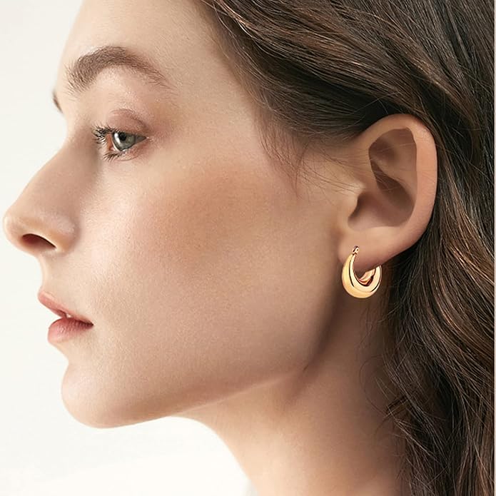 6 Pairs 14K Gold Plated Hoop Earrings for Women Lightweight Chunky Hoop Earrings Multipack Hypoallergenic, Thick Open Twisted Huggie Hoops Earring Set Jewelry for Gifts.