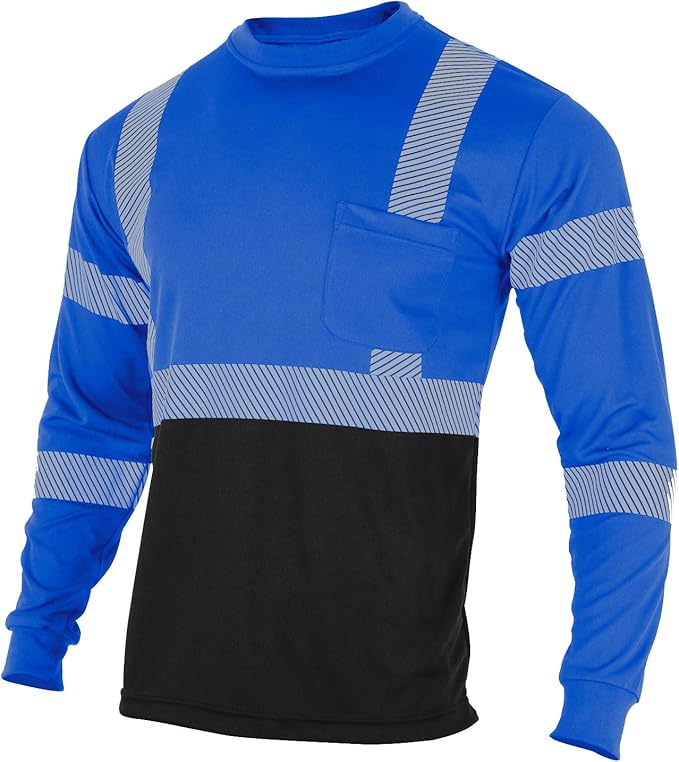 VENDACE Safety T Shirts Reflective High Visibility 3 Pack Hi Vis Long Sleeve Construction Work Shirts for Men (Royal Blue,M)