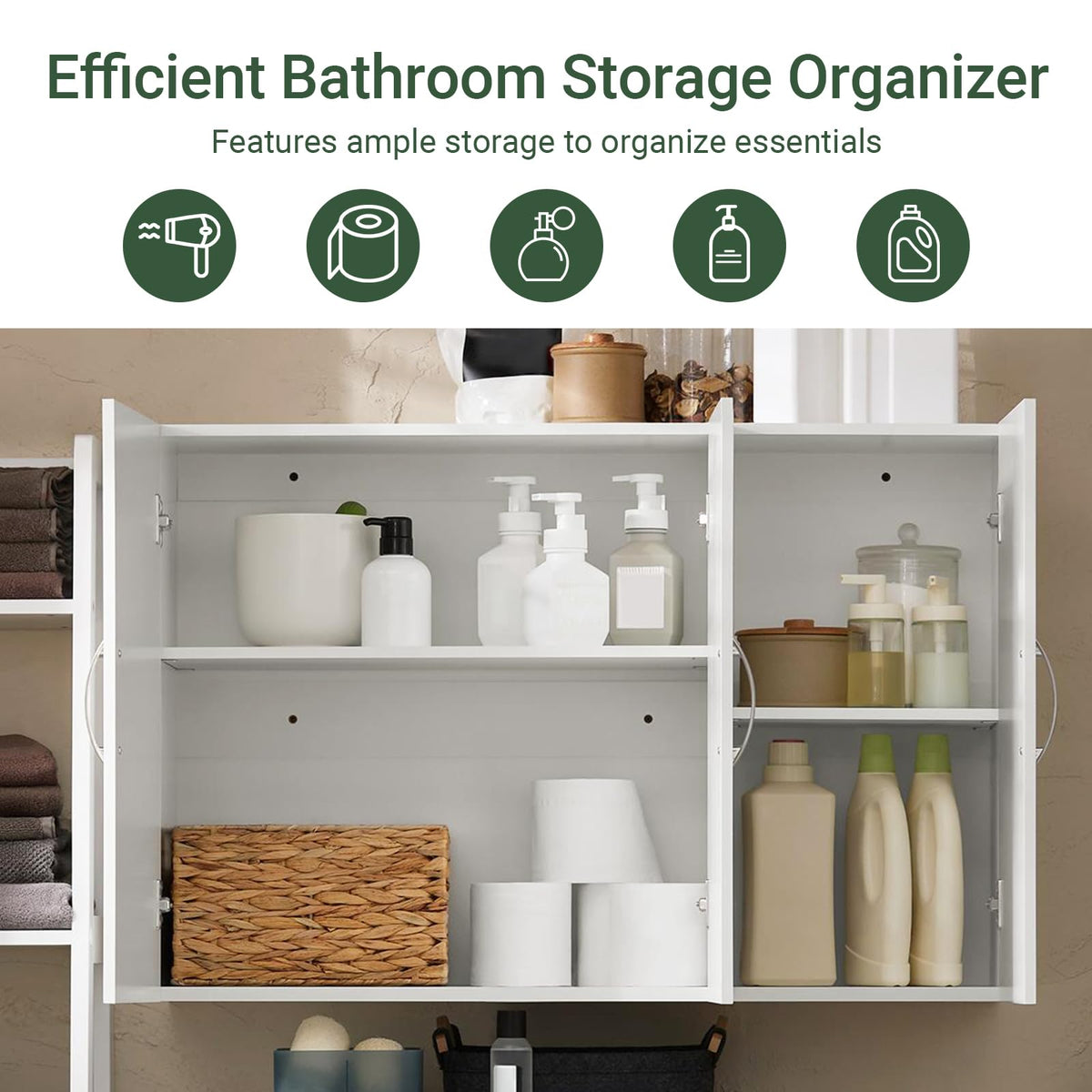SoBuy Wall Cabinet Laundry Room, Medicine Cabinet for Kitchen Bathroom Garage, Wall Storage Cabinet with Adjustment Shelves, White FRG231-L-W