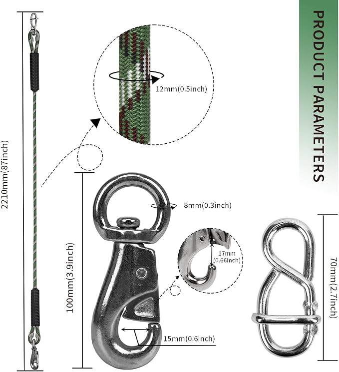 Heavy Duty Tree Swing Ropes, Hammock Hanging Chair Hanging Kit Adjustable Swing Hanging Straps Outdoor Camping Playground Set Accessories 7.25Ft(87")
