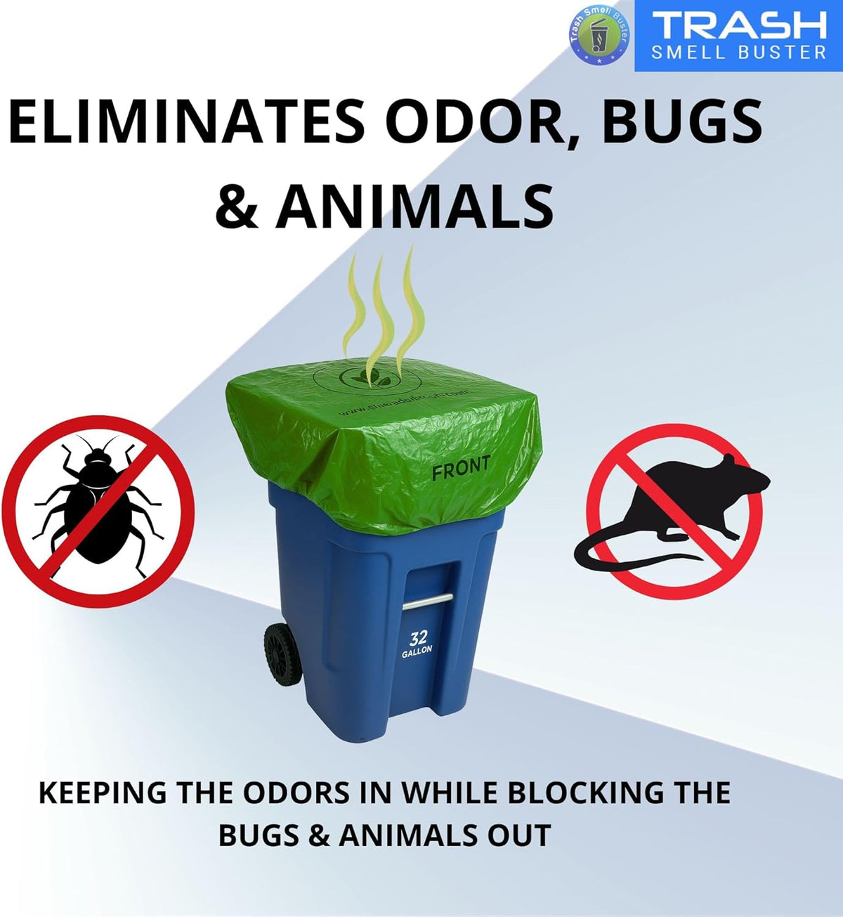 Trash Can Smell Eliminator Cover Odor Eliminating Bag with Optional Straps Lemon Scented Durable Chemical Free 32 Gallon 2 Pack
