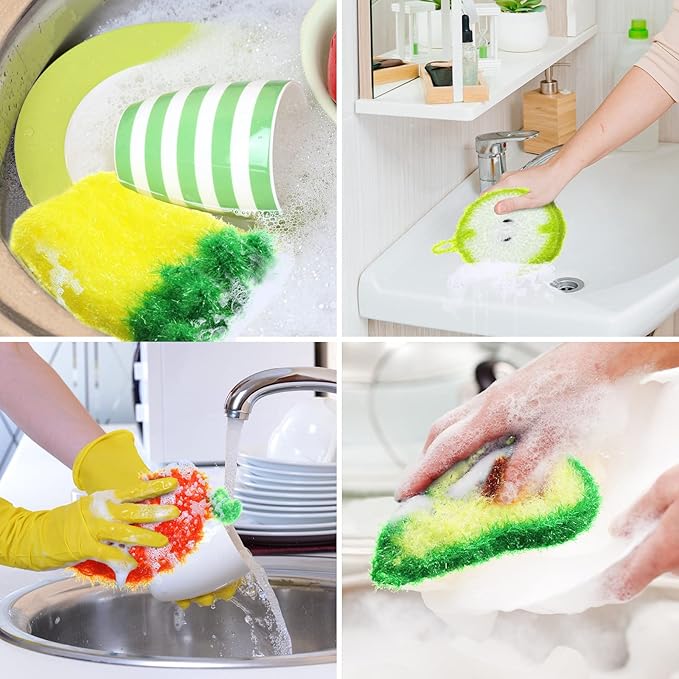 Kenning 16 Pcs Dish Scrubber Non Scratch Dish Washing Scrubbers Reusable Household Cleaning Kitchen Tools for Dishwashing Washing Dishes Cookware Tubs Sinks(Fruit)