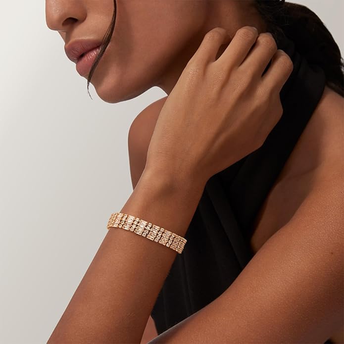 14K Gold Plated Tennis Bracelet for Women – Classic CZ Link Design, Fits 6.0"–7.2" Wrists – Stylish Sparkling Jewelry Gift, Timeless Tennis Bracelets for Women