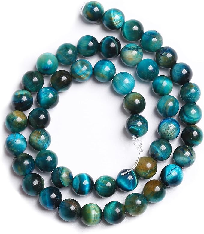 6mm 60PCS Peacock Blue Tiger Eye Stone Beads Natural Crystal Spacer Loose Beads for Jewelry Making DIY Bracelet Semi Precious 1 Strand 15 inches