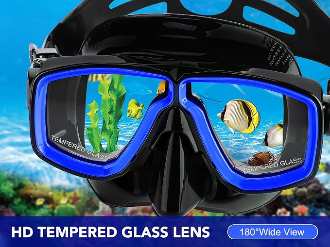 Snorkeling Gear for Adults with Fins Scuba Diving Gear Adult Professional Travel Snorkel Sets with Flippers,Anti-Fog Anti-Leak Diving Mask