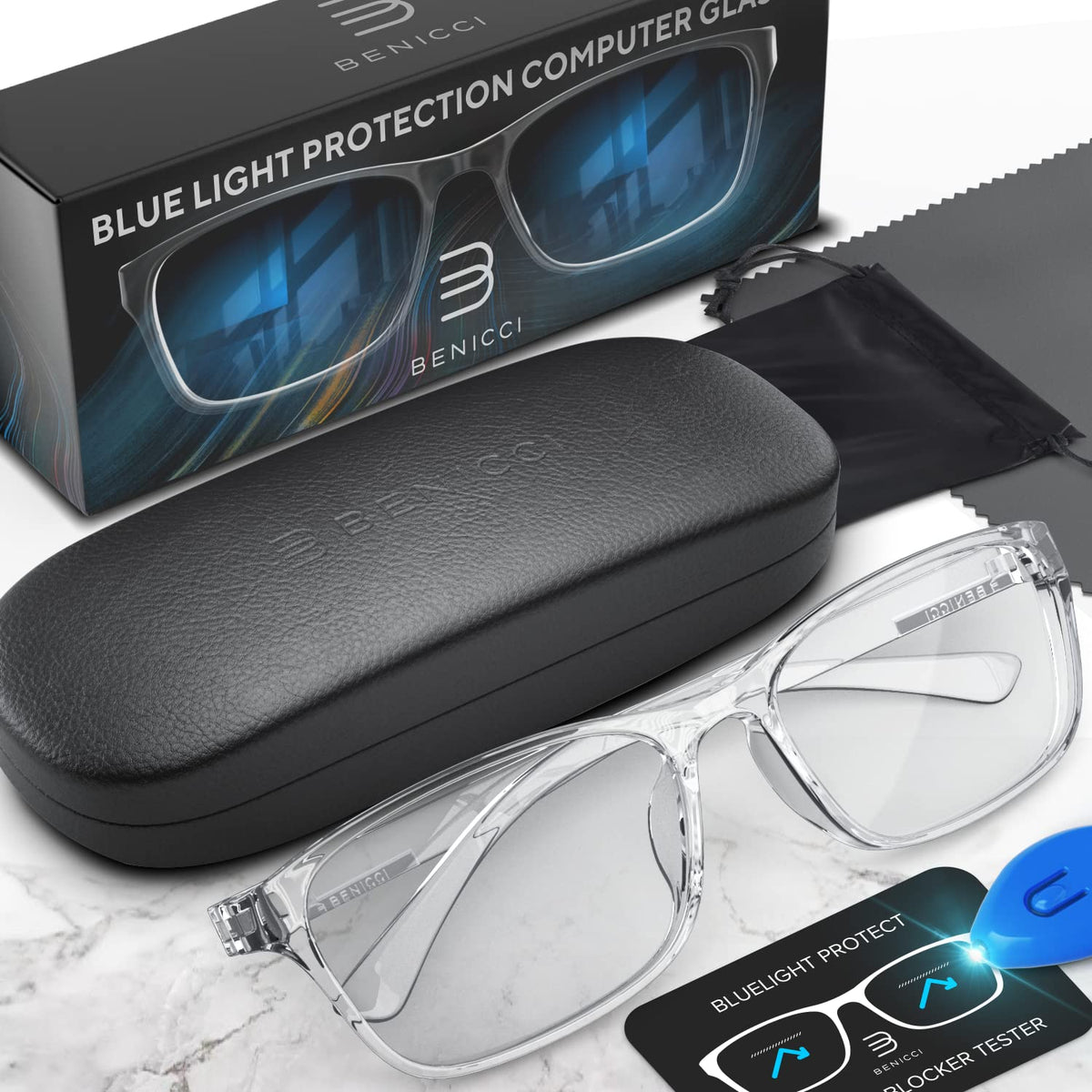 Stylish Blue Light Computer Blocking Glasses for Men and Women - Ease Digital Eye Strain, Dry Eyes, Headaches and Blurry Vision - Instantly Blocks Glare from Computers and Phone Screens, Case Included