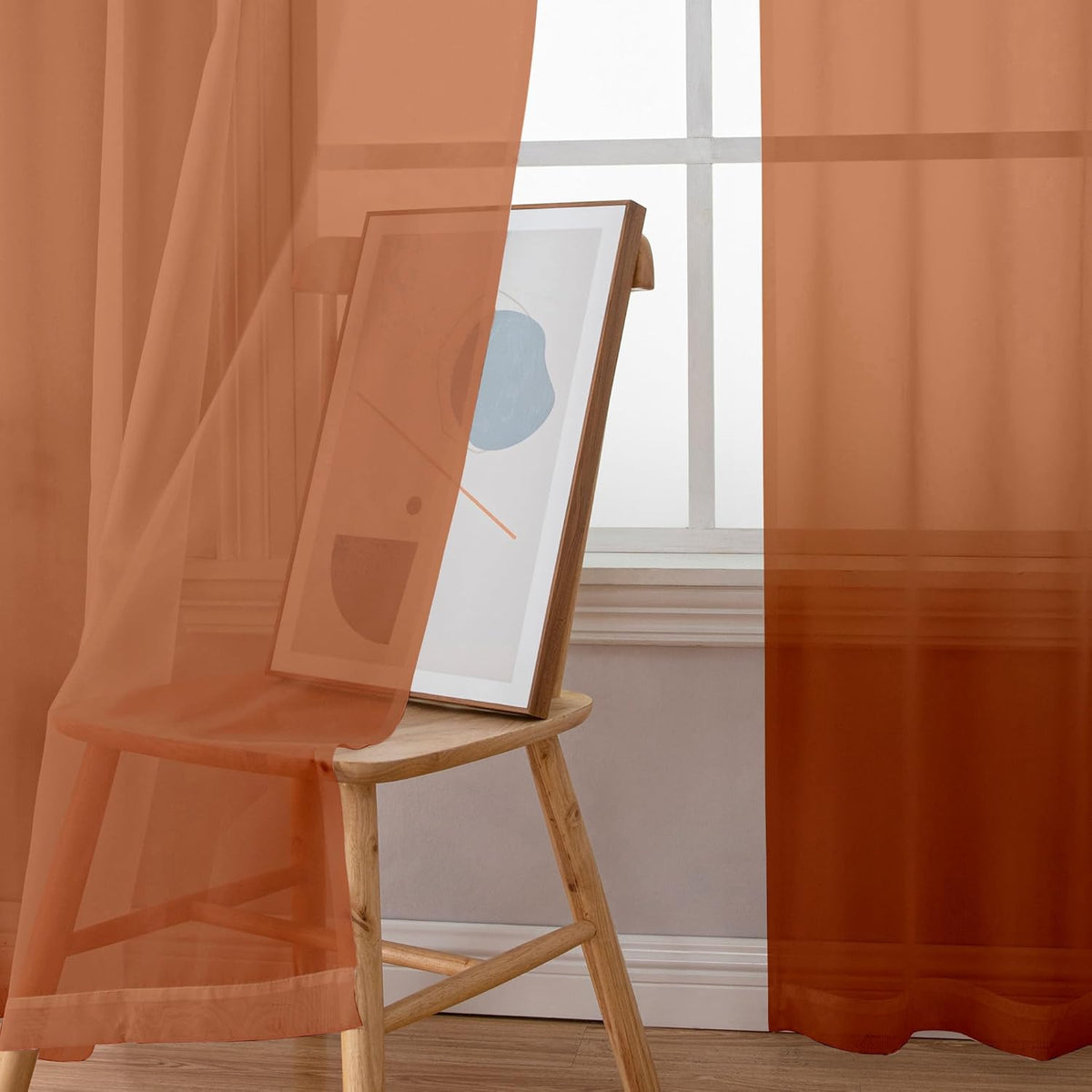 Chyhomenyc Orange Sheer Curtains 96 inches Long 2 Panels, Light Filtering Soft Airy Solid Elegant Voile Window Treatment Drapes for Bedroom Living Room Wedding Party Decor, 42 Wx96 L, 8FT L