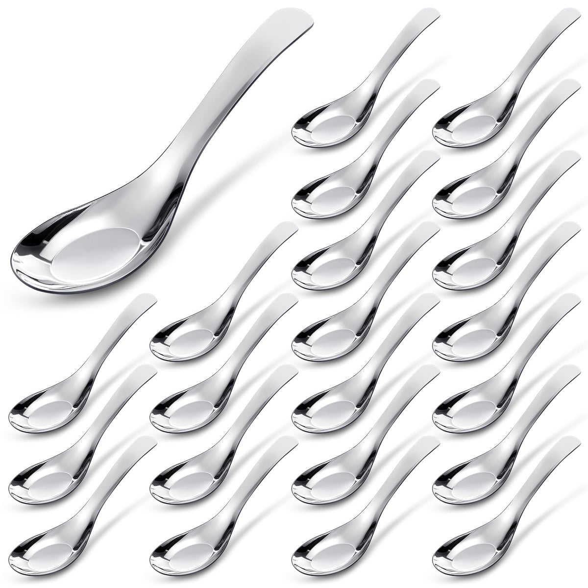Tioncy 24 Pcs Stainless Steel Soup Spoons Bulk 6 Inch Mirror Polished Asian Spoons for Bouillon Dessert Cereal Ramen Pho Wonton Dumpling Noodles, Dishwasher Safe