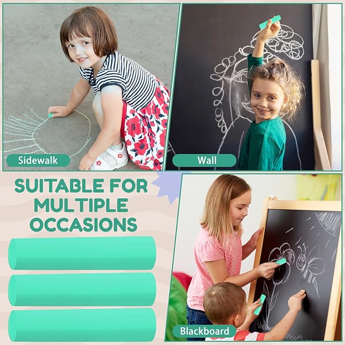 Fulmoon 40 Pcs Jumbo Sidewalk Chalk for Kids Outdoor Art Non Toxic Large Washable Street Chalk for Adults Drawing Painting Classroom(Green,Round Style)