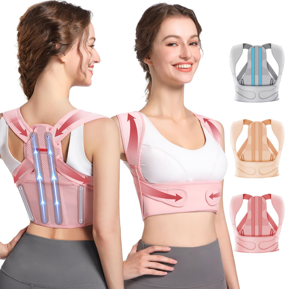 Fit Geno Posture Corrector for Women: Adjustable Lightweight Upper Back Brace for Neck Shoulder & Upper Back Pain Relief - Improve Posture Correct Hunchback Slouching Kyphosis Invisible Under Clothes (XS/S Under Bust 26"-37")