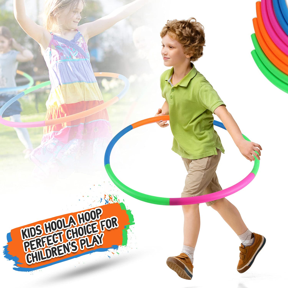 Kids Exercise Hoop, Snap Together Detachable Adjustable Weight Size Plastic Toy Hoops - Spinning Rings for Sports, Exercise, Playing, 32-Inch