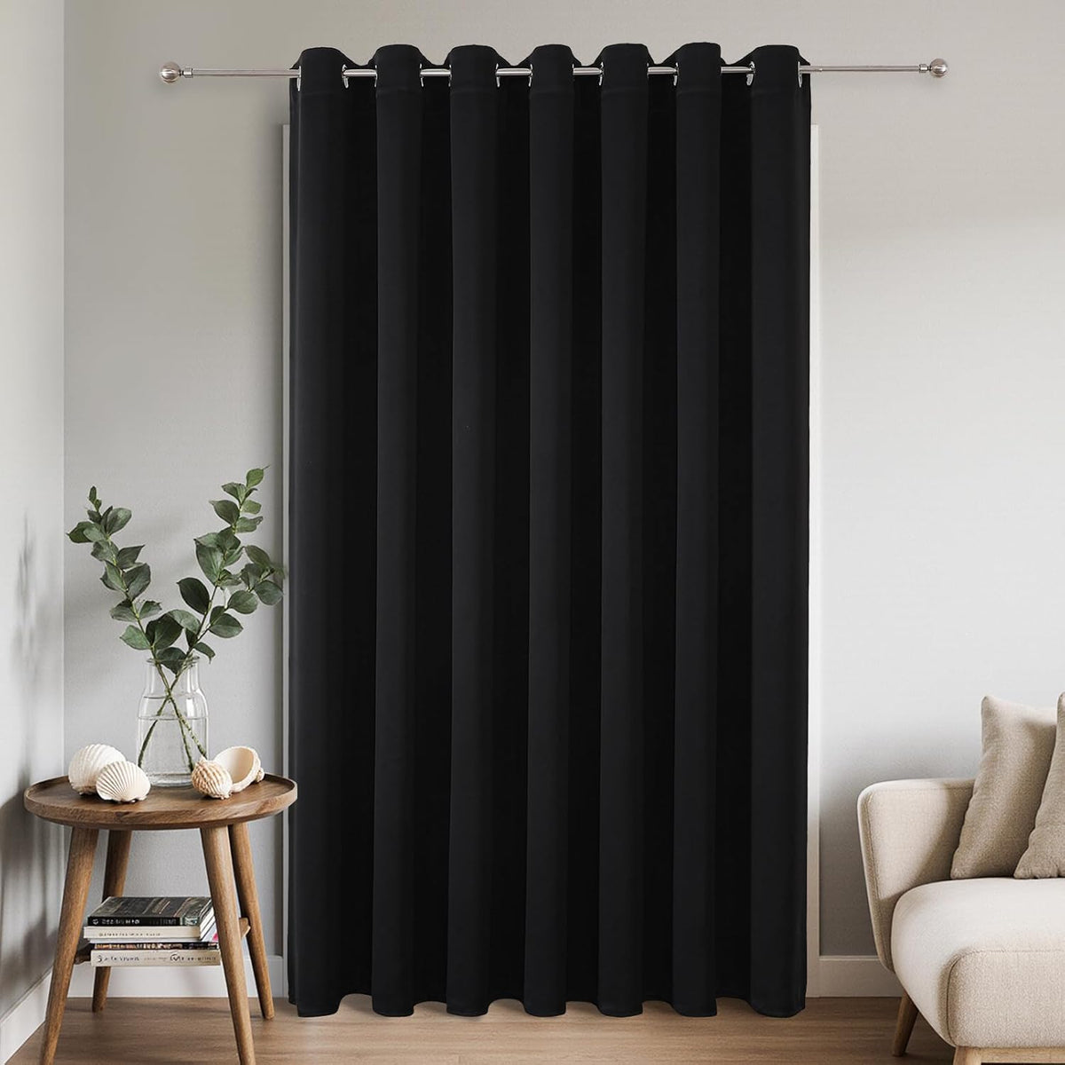 Joydeco Blackout Patio Sliding Door Curtains 96 Inches Long, Grommet Privacy Room Divider Curtains, Extra Wide Thermal Blackout Drapes for Bedroom Living Room (Black, 100Wx96L, 1 Panel)