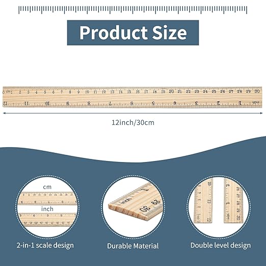 120 Pack Wooden Ruler 12 Inch Measuring Bulk - 2 Scale Office Wood