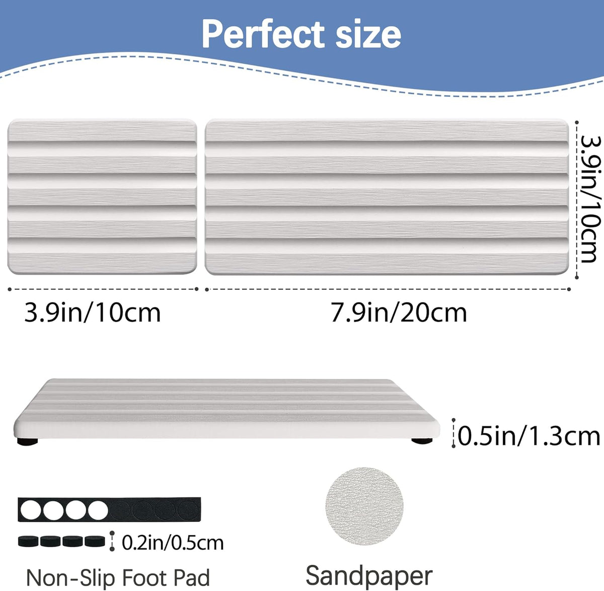 Set of 3 Diatomite Hand Soap Holder, Water Absorbing Stone Tray for Kitchen Countertop, Fast-Drying Bathroom Trays(1pcs 20 x 10cm + 2pcs 10 x 10cm White)