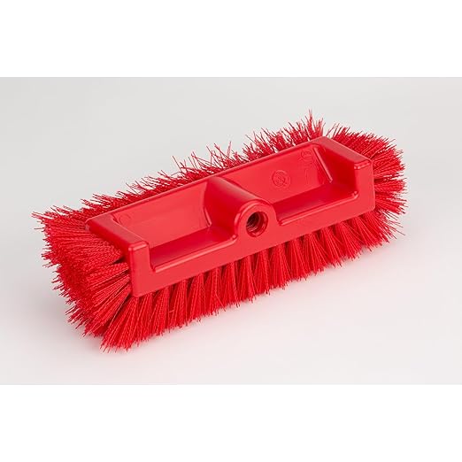 SPARTA Multi-Level Tile Scrub Brush 12" Wide Brush Head, Heavy-Duty Tile Cleaning Brush with End Bristles for Commercial Tiles, Tubs and Floor, Plastic, 12 Inches, Red
