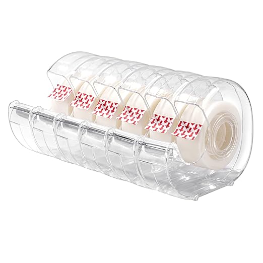 Amazon Basics Tape Dispenser with Refill Rolls - 3/4" x 650" (18 yds), 6 Pack, Matte Finish