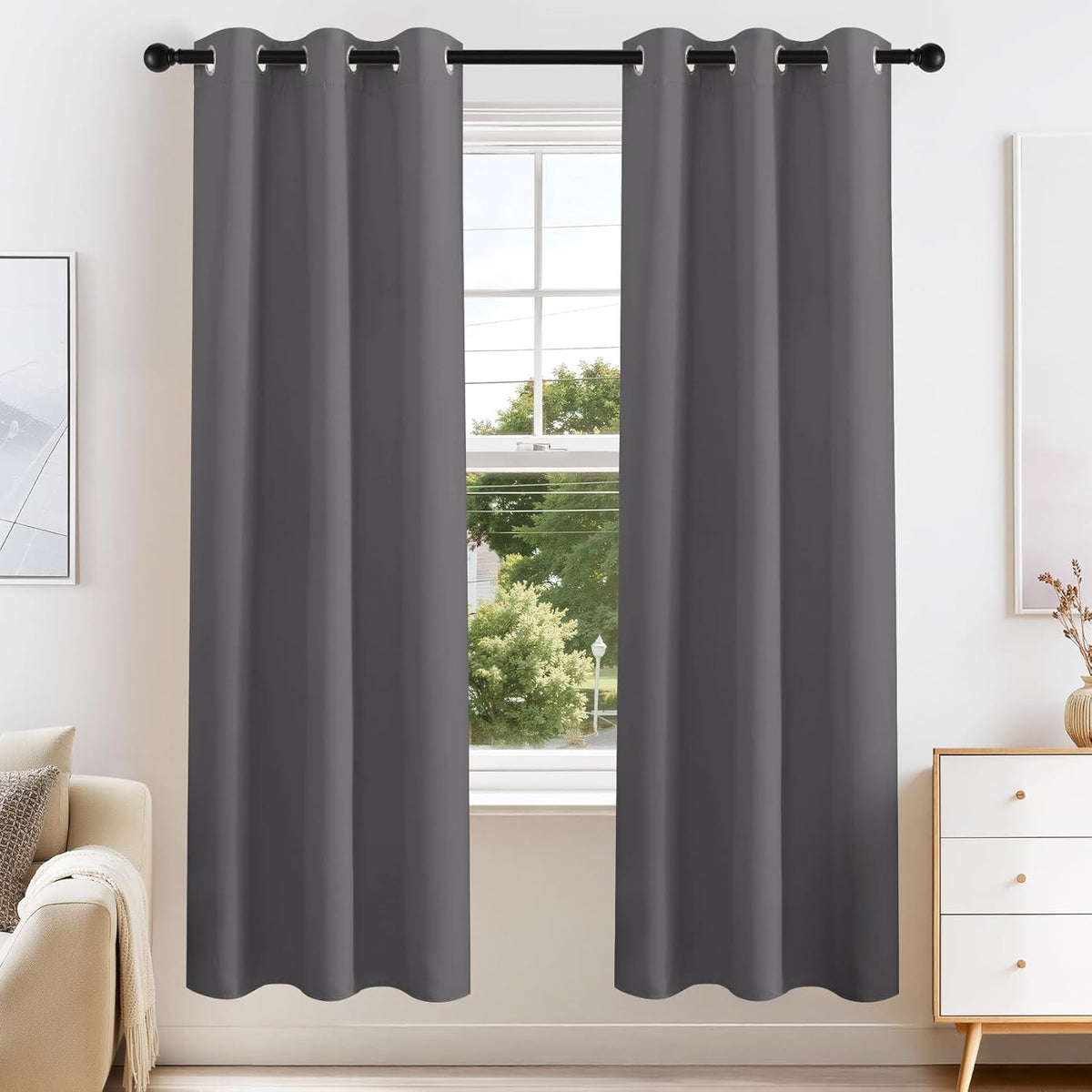PONY DANCE Blackout Curtains for Bedroom 72 Inch Length 2 Panels Set, Privacy Thermal Insulated Room Darkening Grommet Drapes for Living Room Window, W34 x L72 Inch, Grey