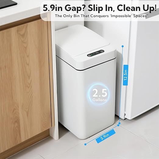 2 Pack Automatic Trash Can Touchless with Lid – 2.5Gallon Slim Bathroom Trash can，Ideal for Kitchen, Bedroom, Living Room & Office (White)