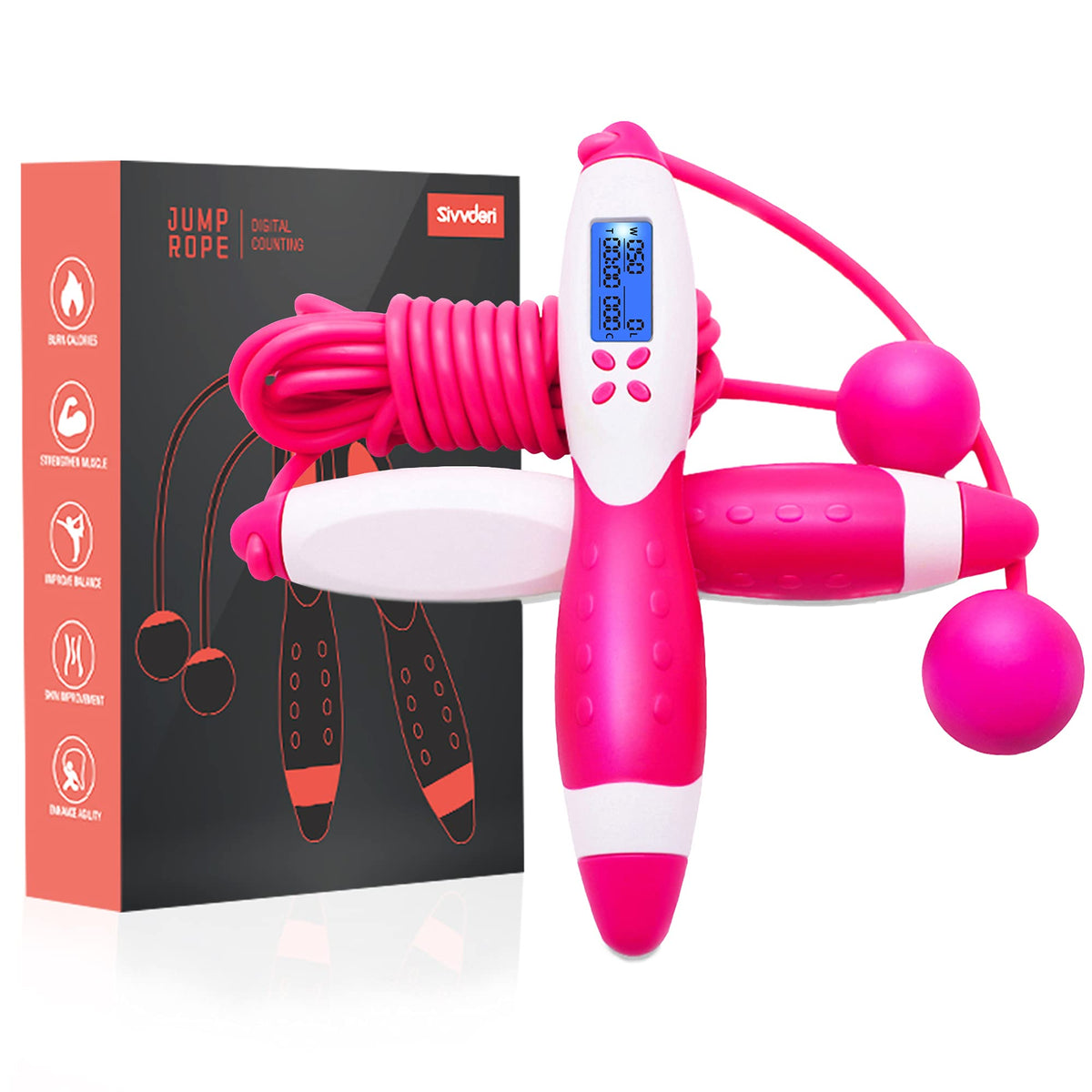 Jump Rope,Digital Counting Speed Jumping Rope Counter for Indoor and Outdoor Fitness Boxing Training Adjustable Weighted Jump Rope Workout for Men,Women,Children Cordless Skipping Rope-Pink
