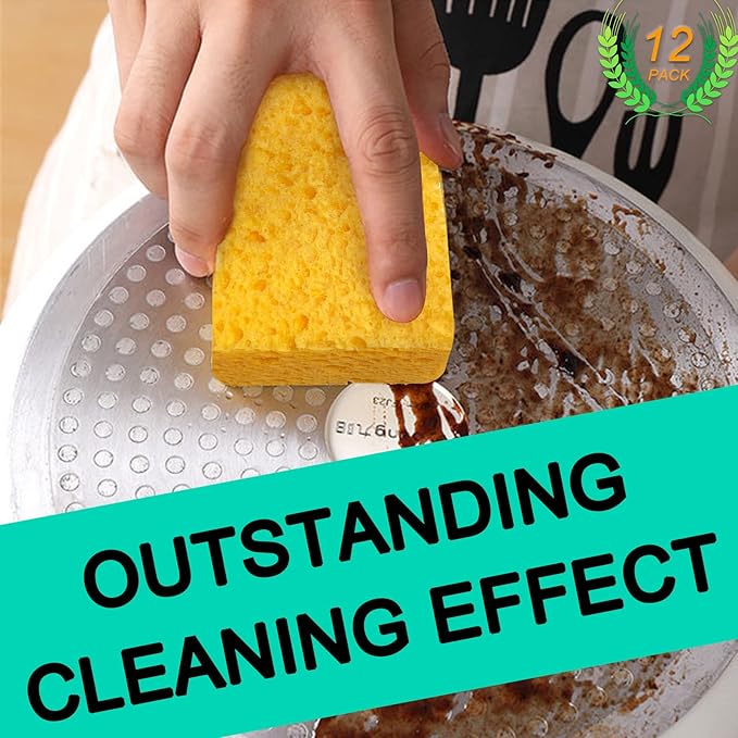 12-Count Extra Large Compressed Sponges for Kitchen, Dishes, Cleaning, Bathroom, Camper, Backpacker - Biodegradable Cellulose