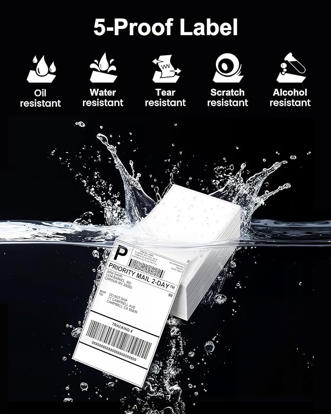 Phomemo 4x6 Thermal Label Printer Paper - 500 PCS Yellow 4"x6" Fan-Fold Shipping Supplies Labels - Water/Oilproof Label Stickers - Permanent Adhesive Thermal 4x6 Labels for Small Business