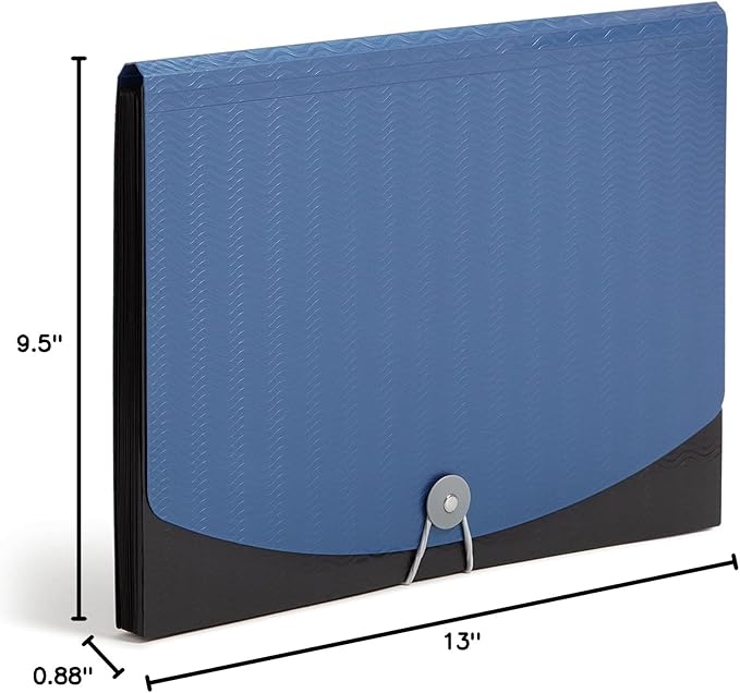 Smead Poly Frequency Expandable File Folders Letter Size, 12 Pockets, Flap & Cord Closure, Blue/Black (70863)
