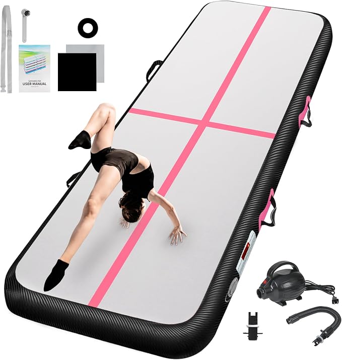 Inflatable Gymnastics Mat 10ft/13ft/16ft/20ft/ Air Tumbling Track Mats 4/8 inches Thick for Home Use/Training/Cheerleading/Yoga/Water with Pump