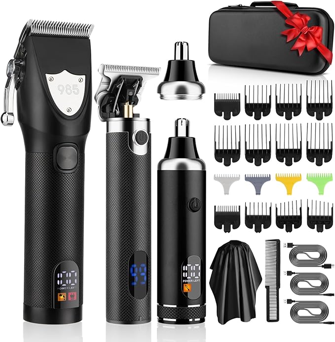 RESUXI Hair Clipper for Men T Blade Zero Gapped Nose Hair Trimmer Set, Professional Cordless Barber Clippers Hair Cutting Machine Haircut Grooming Kit,Black