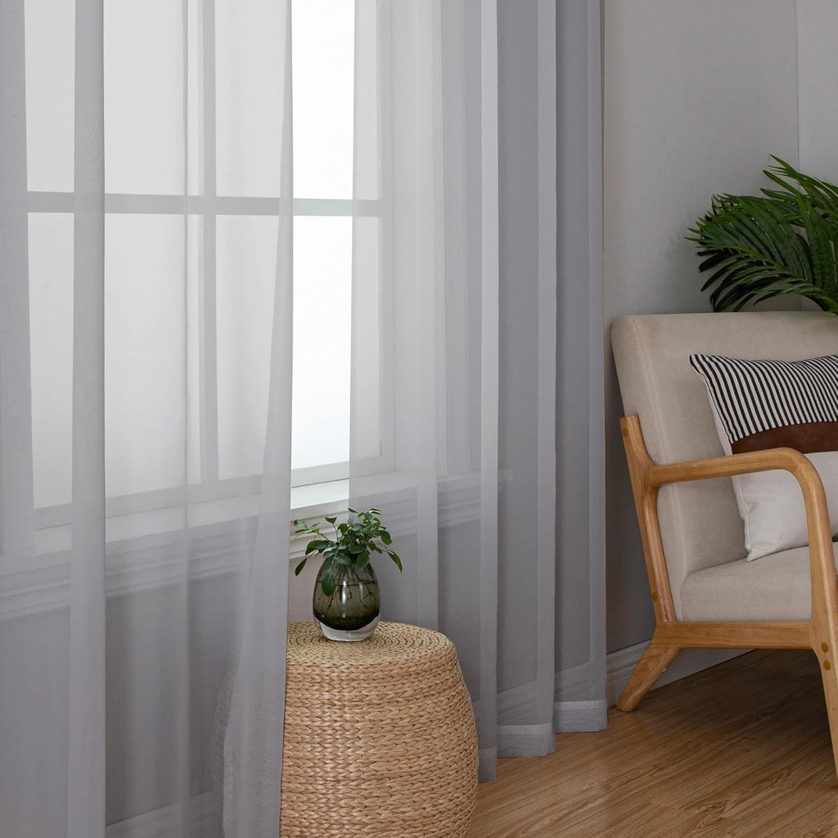 Chyhomenyc Light Grey Sheer Curtains 72 Inch Length 2 Panels, Light Filtering Soft Airy Rod Pocket Voile Window Curtain Drapes for French Door Bedroom Living Room, Each 42Wx72L Inches