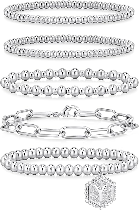 adoyi Gold Bracelets for Women Beaded Bracelet 14K Gold Plated Bracelet Stack Strand Stretch Bead Ball Bracelet Set Stackable Bracelet Adjustable Bracelet Set Jewelry for Gifts