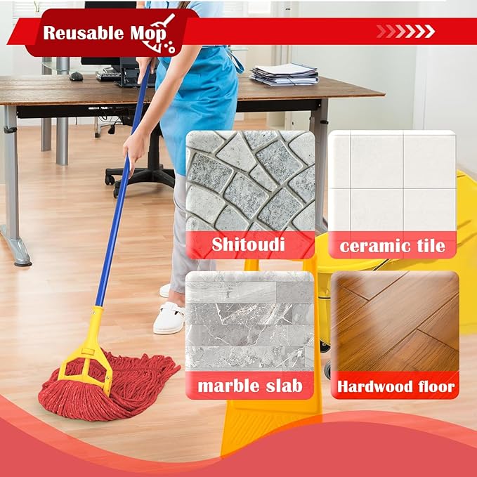 Heavy Duty Wet Industrial Cleaning Mop Head – 21 oz red mop Head Replacement Cotton Washable Industrial mop Heads Heavy Duty for Commercial & Home Cleaning（RED）