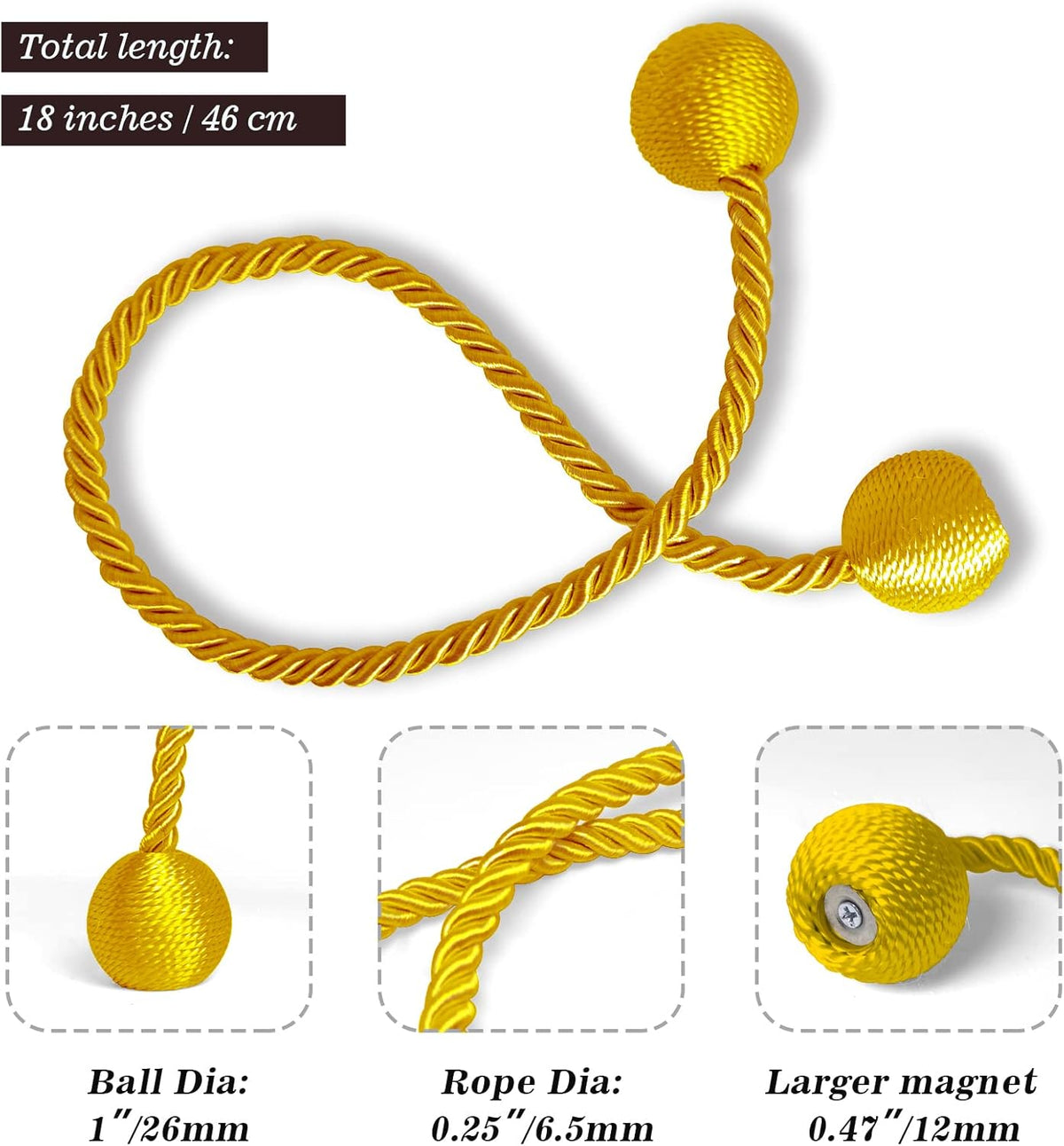 Hion Magnetic Curtain Tiebacks Golden 6 Pack, Curtain Tiebacks Buckles Holdbacks Holders Hooks Clip for Home Bedroom Office Decorative Thick or Thin Curtain