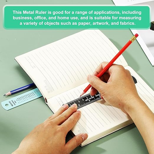PATIKIL 30cm/12 Metal Ruler, 2 Pack Aluminum Alloy Rulers with Centimeters, Millimeters, Inches and Conversion Table Straight Edge Ruler for Writing Machinist Drafting, Yellow