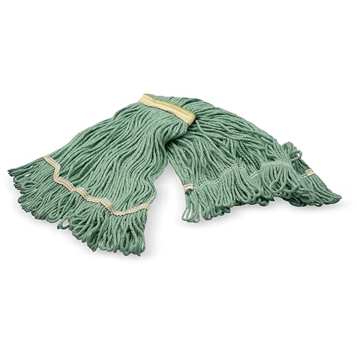 SPARTA Flo-Pac Acrylic Mop Head, Loop-Ended, Narrow Band with 1" Yellow Band for Organized Cleaning, Small, Green, (Pack of 12)