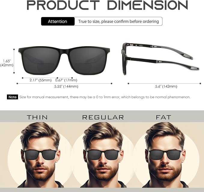 Missfive Premium Bifocal Reading Sunglasses Men Lightweight Sun Readers, UV Protection, TR90 Frame with Metal Spring Hinge Sports/Driving Glasses,2.5x