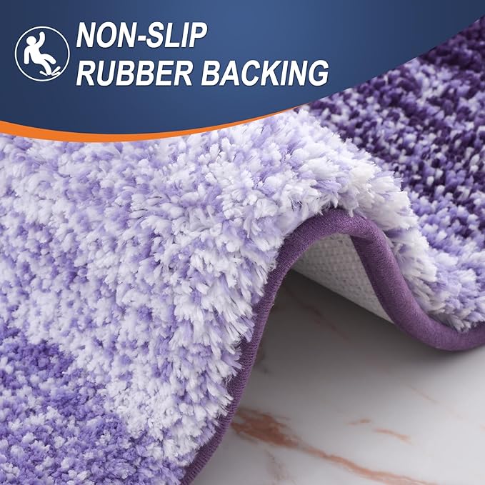 OLANLY Luxury Toilet Rugs U-Shaped 24x20, Extra Soft and Absorbent Microfiber Bathroom Rugs, Non-Slip Plush Shaggy Bath Mat, Machine Wash Dry, Contour Bathroom Mats for Toilet Base, Violet