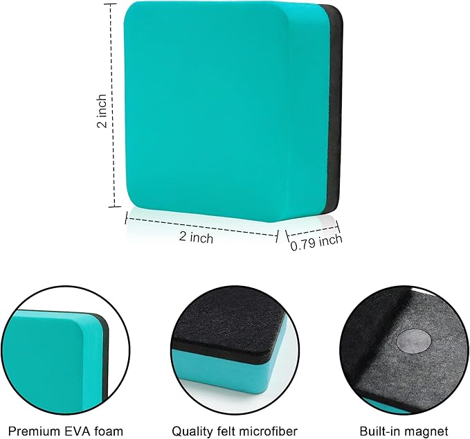 Mini Dry Erase Erasers, IHPUKIDI 48 Pack Magnetic Whiteboard Dry Erasers Chalkboard Cleaner Wiper for Kids and Classroom Teacher Supplies, Home and Office (2 x 2 Inch) Green