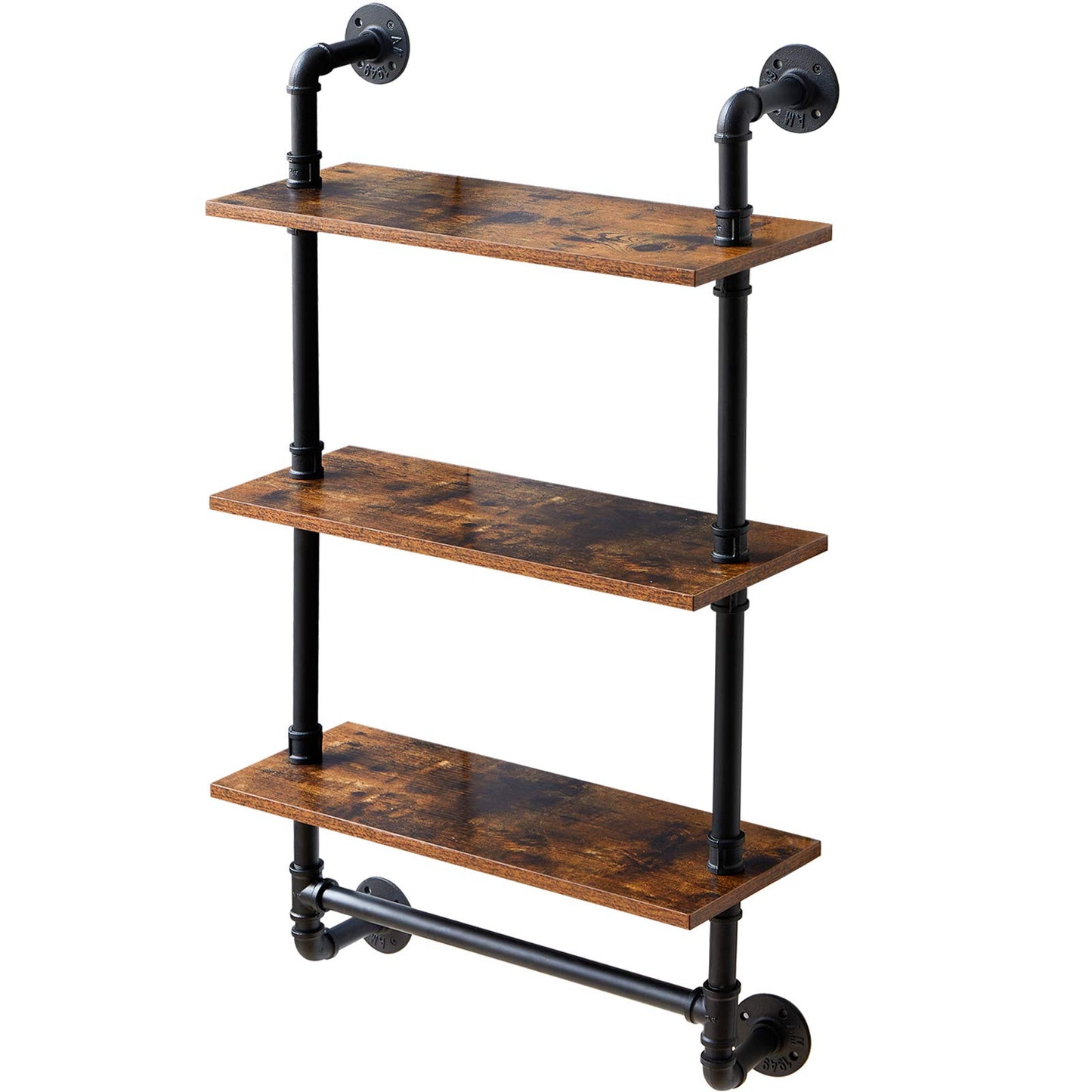 IBUYKE Industrial Pipe Shelf,40.5 inches Wall Mount Bookcase,3-Tier Wall Shelf with Towel Bar,Rustic Iron Pipe Floating Shelvesfor Bedroom,Kitchen,Living Room,Bathroom URF-TM015