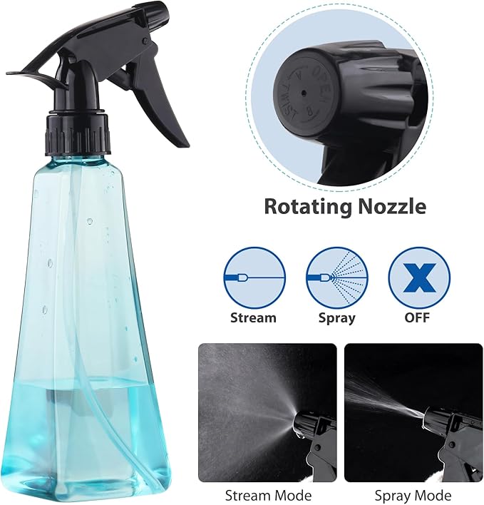 Spray Bottles (2-Pack, 12 Oz.) Mist/Stream, Plastic Water Spray Bottle for Hair, Plants, Cleaning, Cooking, BBQ, Pet - Empty Spray Bottles - Leak Proof - BPA-Free - Multicolor