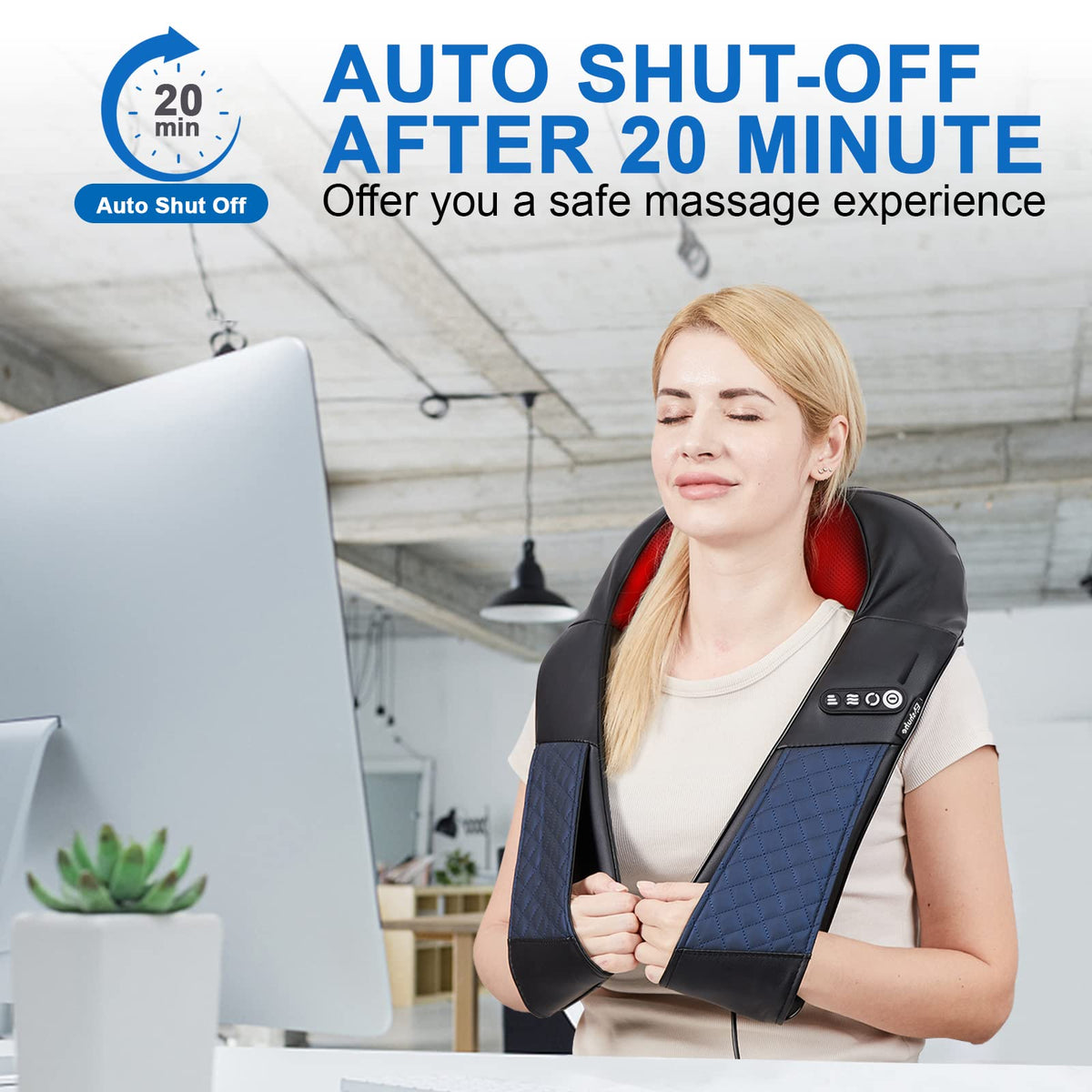 EAshuhe Neck and Shoulder Massager with Heat Shiatsu Back Massage Pillow with 3D Deep Tissue Kneading for Foot, Legs, Body Muscle Pain Relief, Use at Home, Office & Car